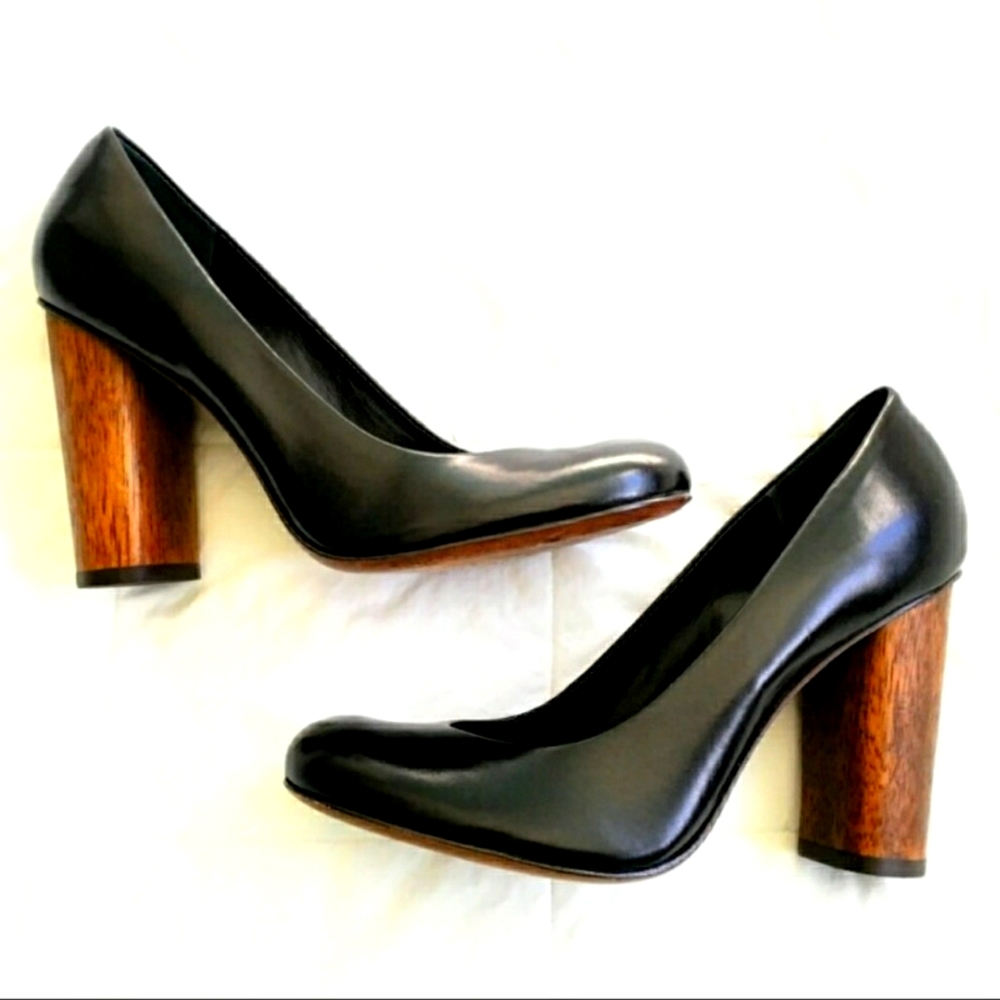 Tory Burch Bria Black leather wood heels